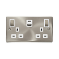 Front view of Click Deco Satin Chrome 13A Double A+C USB Socket