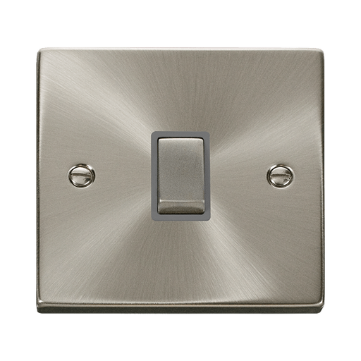 Front view of Click Deco Satin Chrome 20A Double Pole Switch
