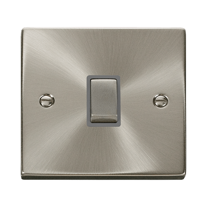 Front view of Click Deco Satin Chrome 20A Double Pole Switch