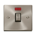 Front view of Click Deco Satin Chrome 20A Double Pole Switch Neon