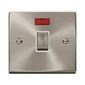 Front view of Click Deco Satin Chrome 20A Double Pole Switch Neon