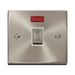Front view of Click Deco Satin Chrome 20A Double Pole Switch Neon