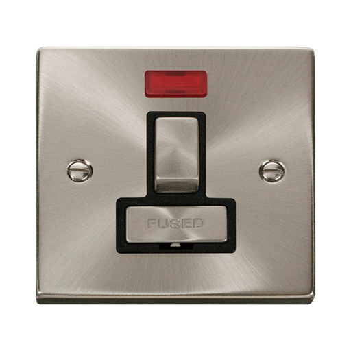 Front view of Click Deco Satin Chrome 13A Switched Spur Neon