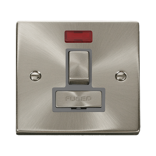 Front view of Click Deco Satin Chrome 13A Switched Spur Neon