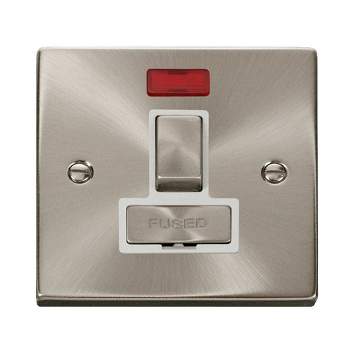 Front view of Click Deco Satin Chrome 13A Switched Spur Neon