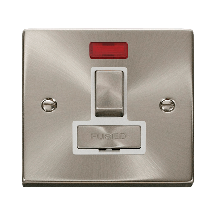 Front view of Click Deco Satin Chrome 13A Switched Spur Neon