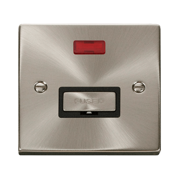 Front view of Click Deco Satin Chrome 13A Unswitched Spur Neon