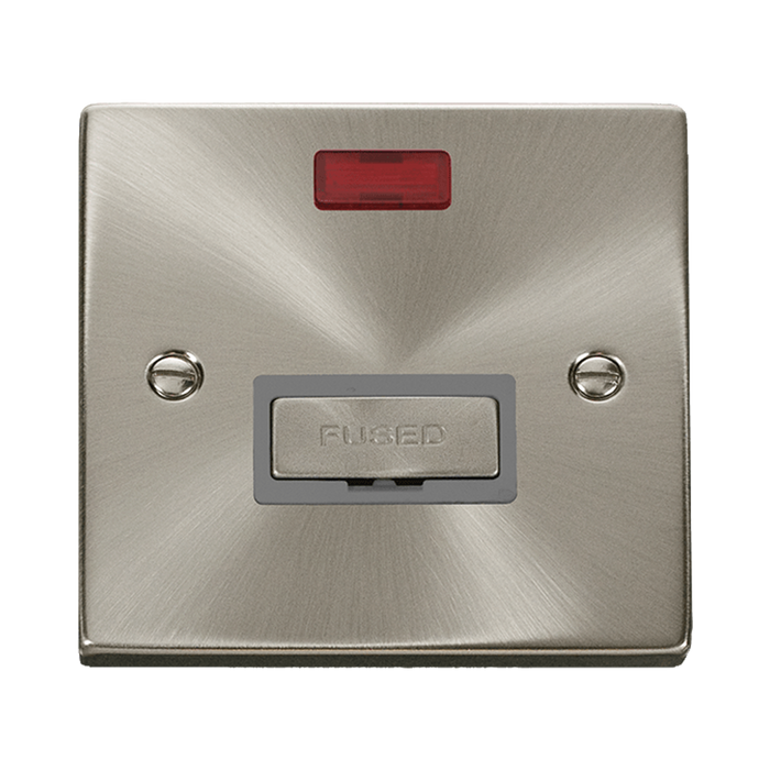 Front view of Click Deco Satin Chrome 13A Unswitched Spur Neon