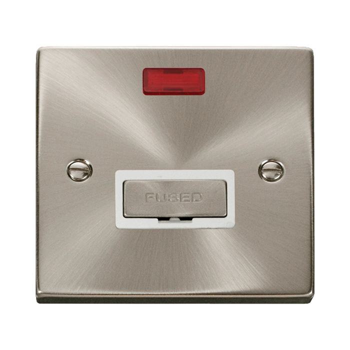Front view of Click Deco Satin Chrome 13A Unswitched Spur Neon