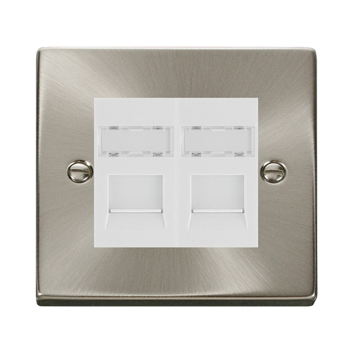 Click Deco Satin Chrome Double Cat5e Data Socket VPSCRJ452WH