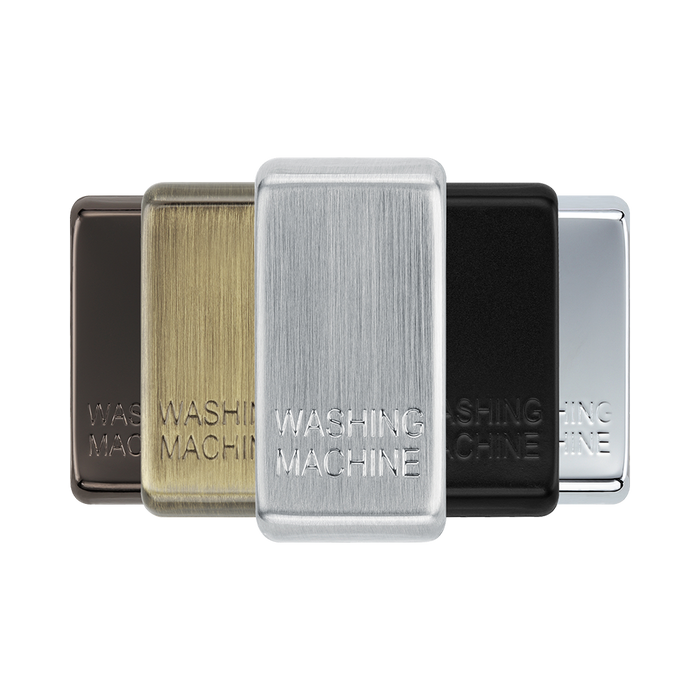 BG Grid Brushed Steel washing machine engraved rocker cap colour range with Brushed Steel at the front
