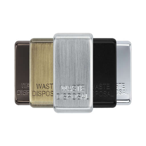 BG Grid Brushed Steel waste disposal engraved rocker cap colour range with Brushed Steel at the front