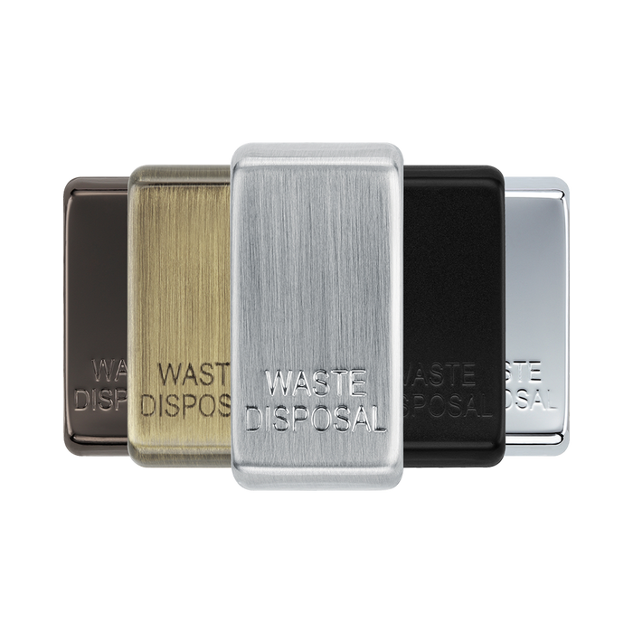 BG Grid Brushed Steel waste disposal engraved rocker cap colour range with Brushed Steel at the front