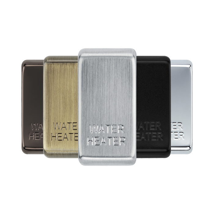 BG Grid Brushed Steel water heater engraved rocker cap colour range with Brushed Steel at the front