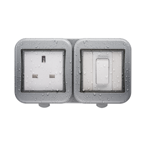 BG Weatherproof Unswitched Socket & 1G Light Switch IP55 WPB21 Available from RS Electrical Supplies