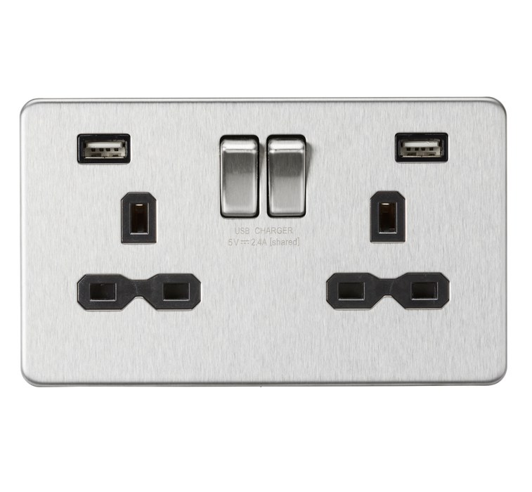 Knightsbridge 2G 13A Switched Socket With Dual USB Charger Brushed Chrome SFR9224BC