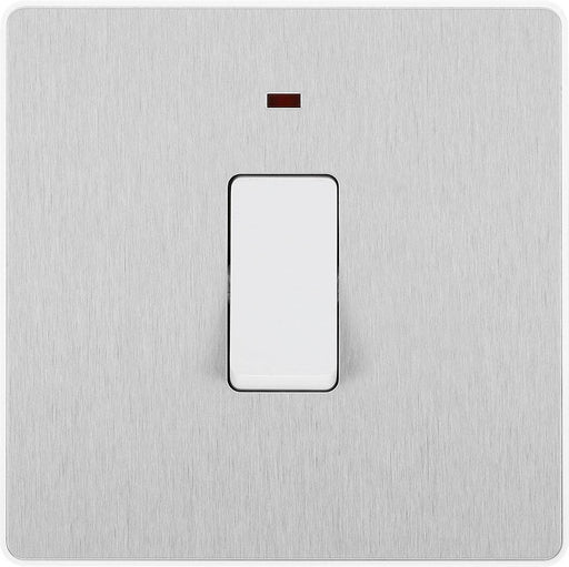 BG Evolve Brushed Steel 20A Double Pole Switch with LED PCDBS31W Available from RS Electrical Supplies