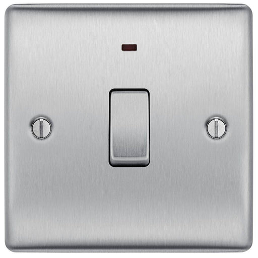 BG Nexus Metal Brushed Steel 20A Double Pole Switch with Neon NBS31 Available from RS Electrical Supplies