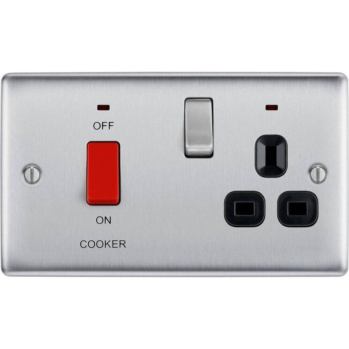 BG Nexus Metal Brushed Steel Cooker Switch with 13A Socket NBS70B