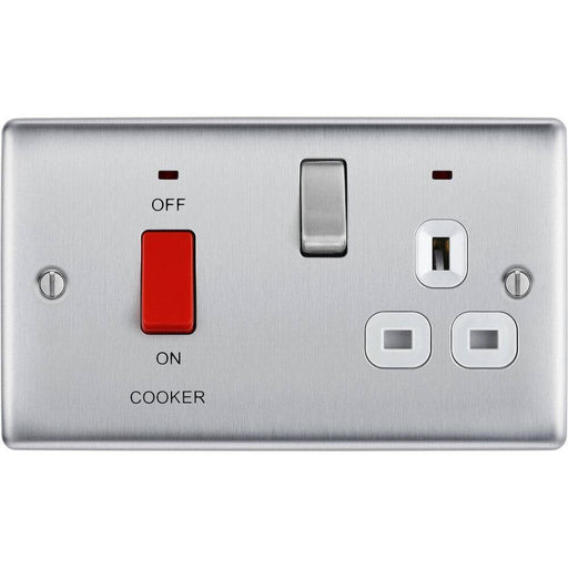 BG Nexus Metal Brushed Steel Cooker Switch with 13A Socket NBS70W Available from RS Electrical Supplies