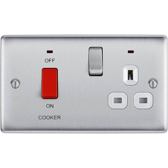 BG Nexus Metal Brushed Steel Cooker Switch with 13A Socket NBS70W