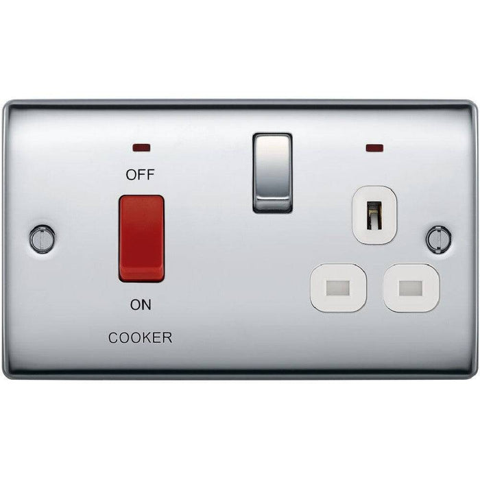 BG Nexus Metal Polished Chrome Cooker Switch with 13A Socket NPC70W Available from RS Electrical Supplies