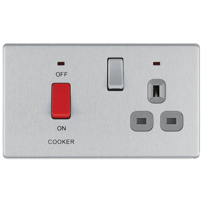 BG Nexus Screwless Brushed Steel Cooker Switch with 13A Socket FBS70G Available from RS Electrical Supplies