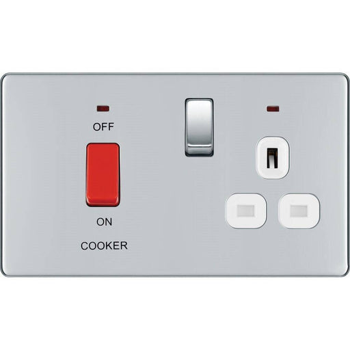 BG Nexus Screwless Polished Chrome Cooker Switch with 13A Socket FPC70W Available from RS Electrical Supplies