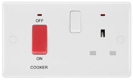 BG White Moulded Cooker Switch with 13A Socket and Neon 870 Available from RS Electrical Supplies