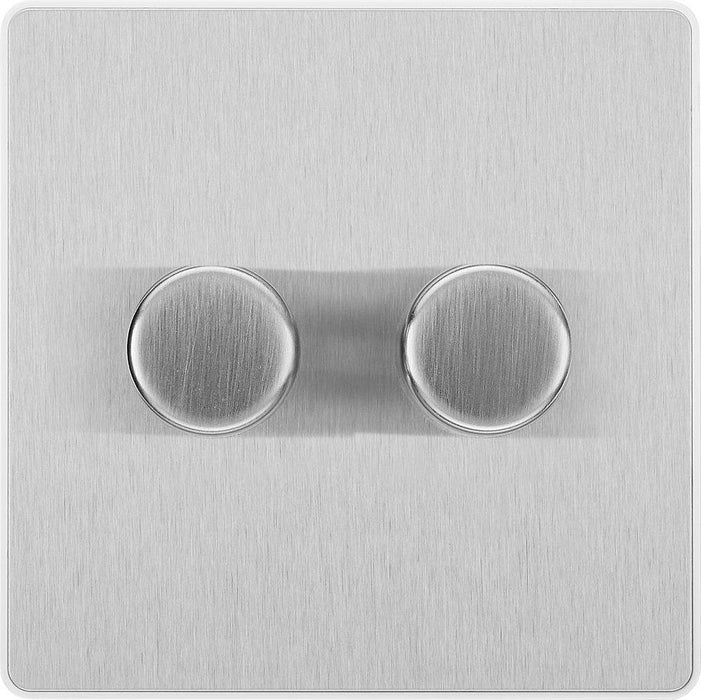 BG Evolve Brushed Steel 2G Dimmer Switch PCDBS82W Available from RS Electrical Supplies