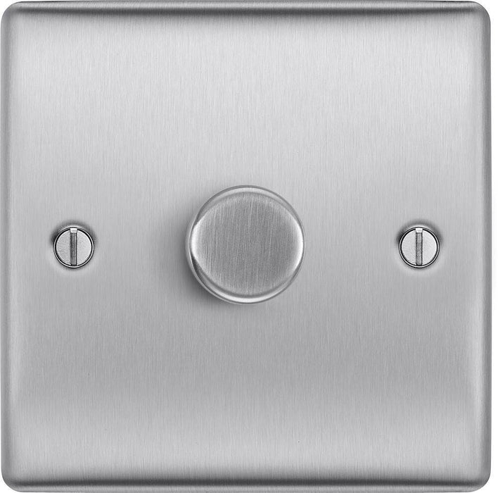 BG Nexus Metal Brushed Steel 1G Dimmer Switch NBS81 Available from RS Electrical Supplies