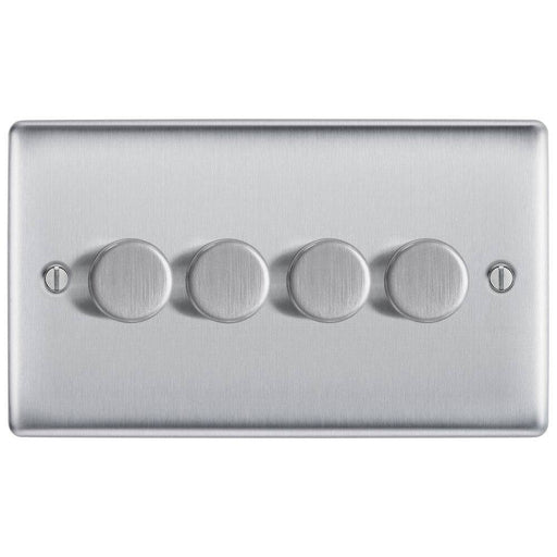 BG Nexus Metal Brushed Steel 4G Dimmer Switch NBS84 Available from RS Electrical Supplies
