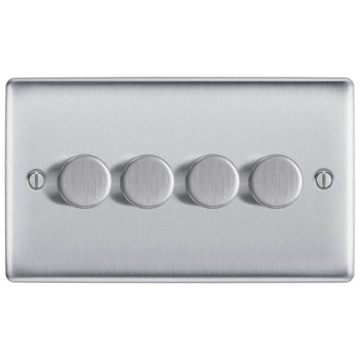 BG Nexus Metal Brushed Steel 4G Dimmer Switch NBS84 Available from RS Electrical Supplies