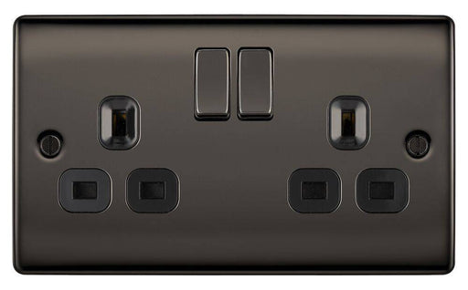 BG Nexus Metal Black Nickel 13A Double Socket NBN22B Available from RS Electrical Supplies