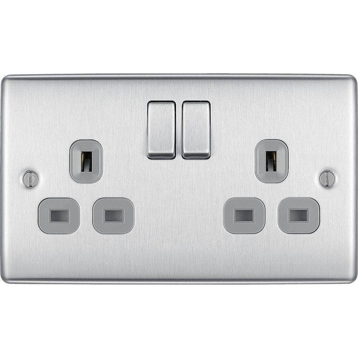 BG Nexus Metal Brushed Steel 13A Double Socket 10 Pack NBS22G Available from RS Electrical Supplies