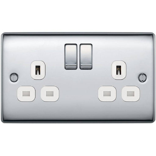 BG Nexus Metal Polished Chrome 13A Double Socket NPC22W Available from RS Electrical Supplies