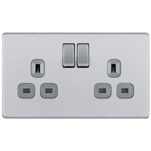 BG Nexus Screwless Brushed Steel 13A Double Socket FBS22G Available from RS Electrical Supplies