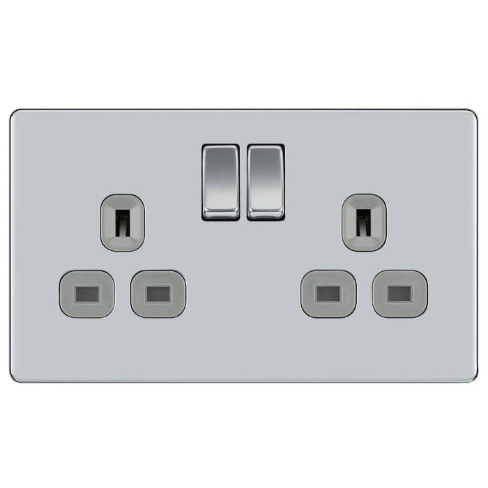 BG Nexus Screwless Polished Chrome 13A Double Socket FPC22G Available from RS Electrical Supplies