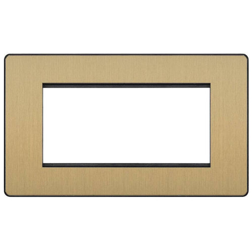 BG Evolve Satin Brass 4G Euro Module Plate PCDSBEMR4B Available from RS Electrical Supplies