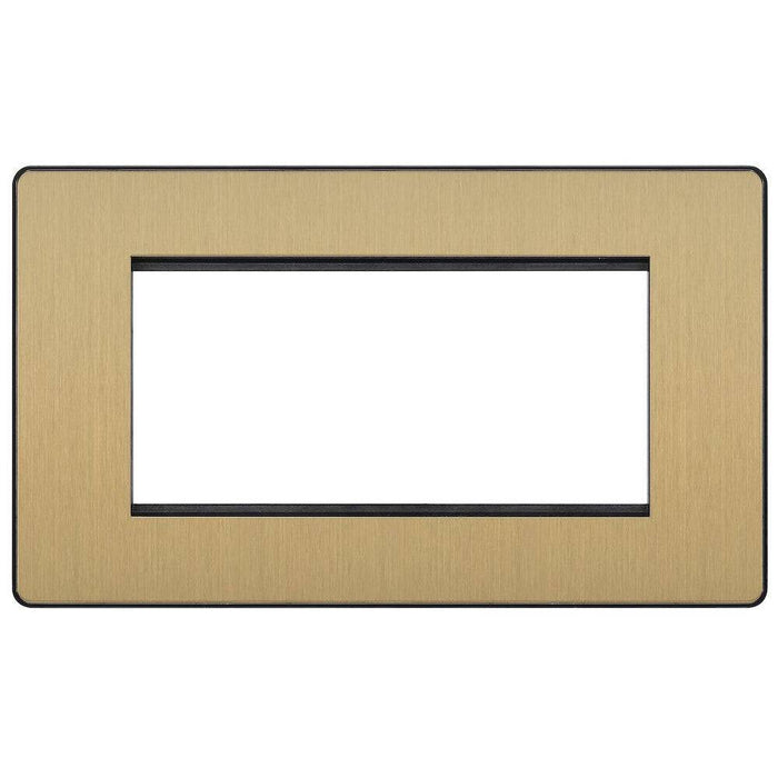 BG Evolve Satin Brass 4G Euro Module Plate PCDSBEMR4B Available from RS Electrical Supplies