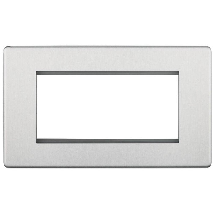 BG Nexus Screwless Brushed Steel 4G Euro Plate FBSEMR4 Available from RS Electrical Supplies