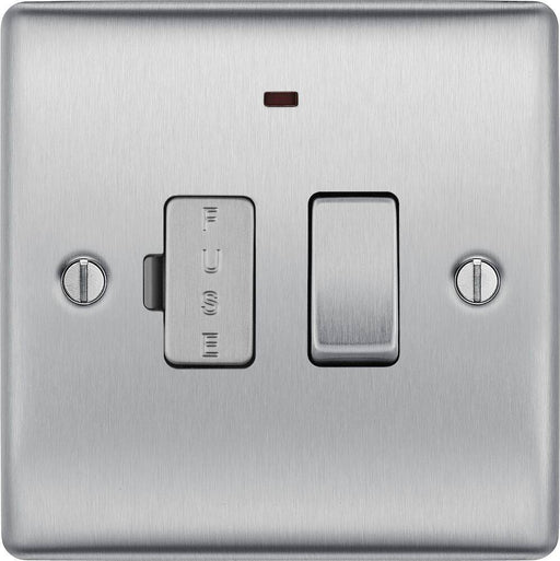 BG Nexus Metal Brushed Steel 13A Switched Spur with Neon NBS52 Available from RS Electrical Supplies