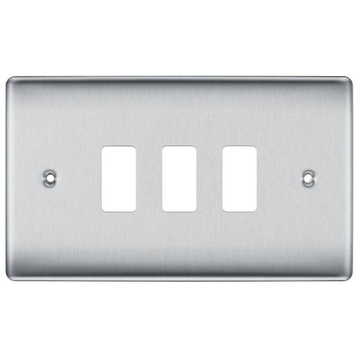BG Nexus Metal Brushed Steel 3G Grid Plate RNBS3 Available from RS Electrical Supplies