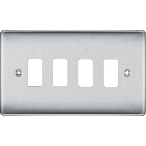 BG Nexus Metal Brushed Steel 4G Grid Plate RNBS4 Available from RS Electrical Supplies