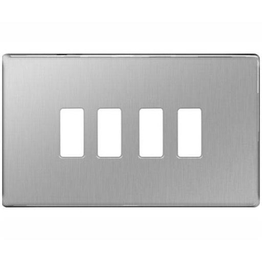 BG Screwless Flat Plate Brushed Steel Grid Plate RFBS4 Available from RS Electrical Supplies