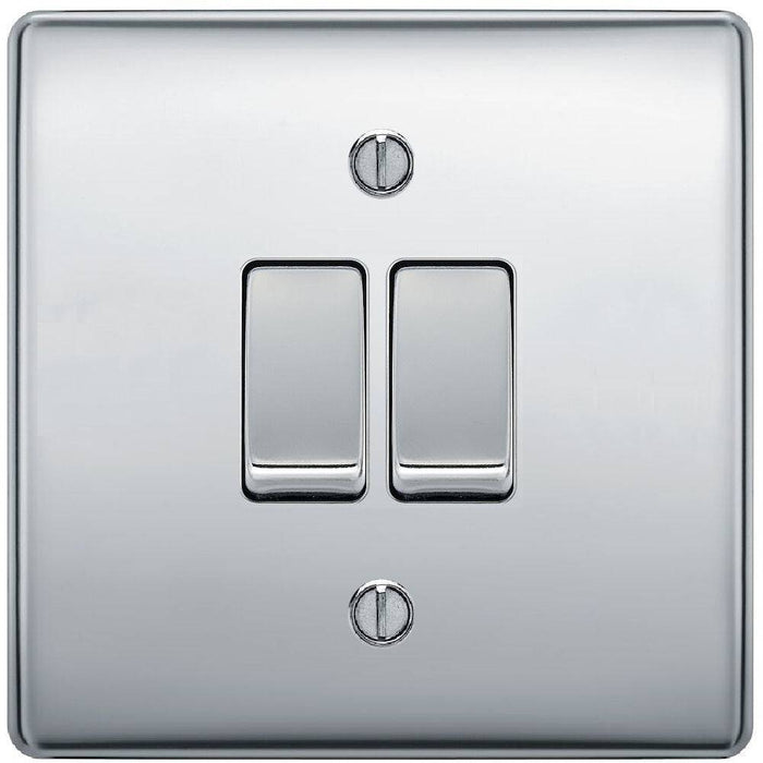 BG Nexus Metal Polished Chrome 2G Intermediate Light Switch NPC2GINT Available from RS Electrical Supplies