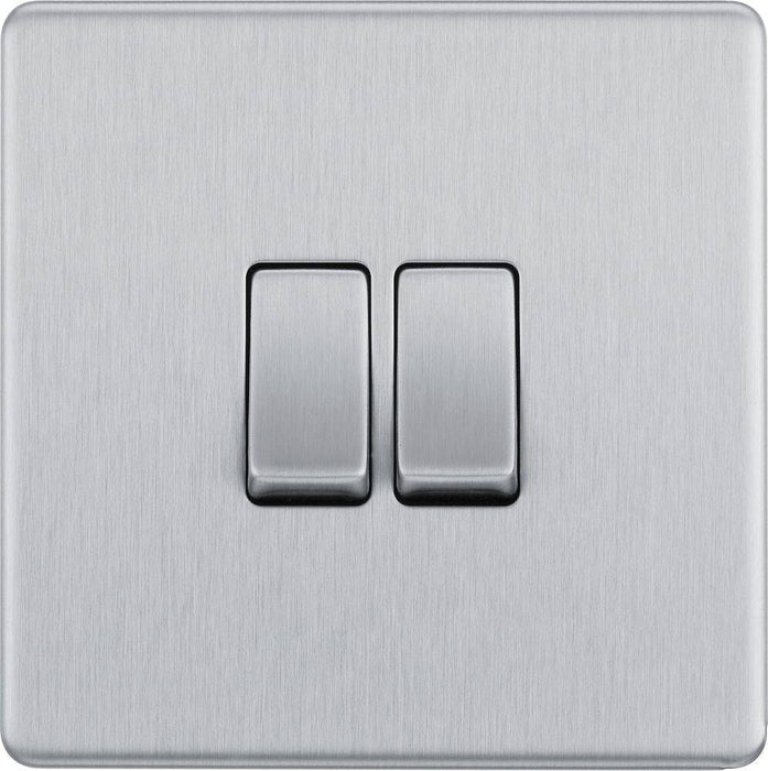 BG Nexus Screwless Brushed Steel 2W & Intermediate Light Switch FBS2WINT Available from RS Electrical Supplies
