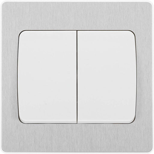 BG Evolve Brushed Steel 2G 2W Wide Rocker Light Switch PCDBS42WW Available from RS Electrical Supplies