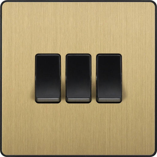 BG Evolve Satin Brass 3G 2W Light Switch PCDSB43B Available from RS Electrical Supplies
