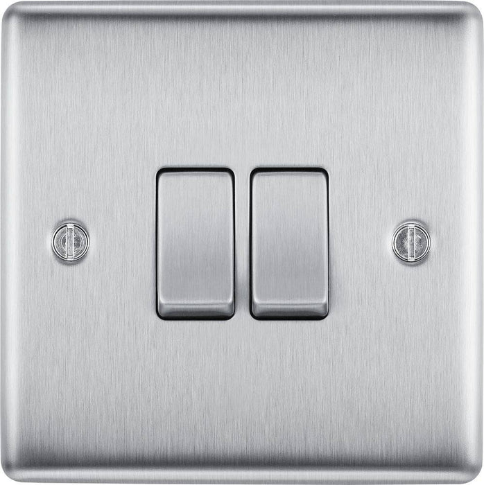 BG Nexus Metal Brushed Steel 2G 2W Light Switch NBS42 Available from RS Electrical Supplies